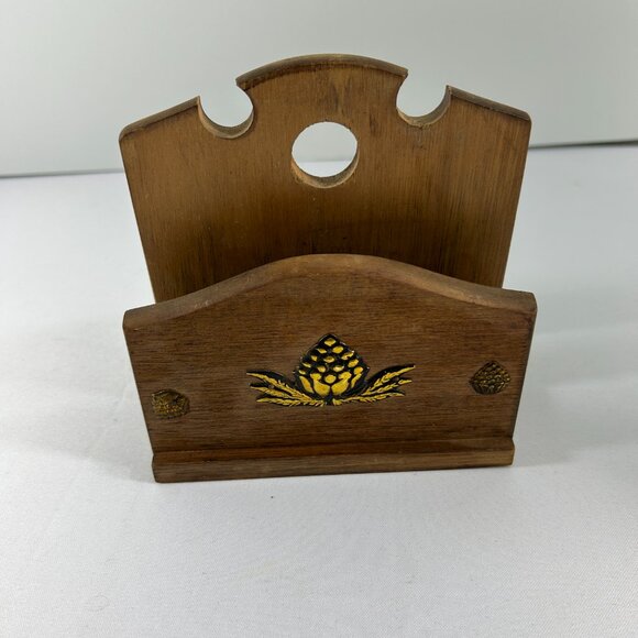 Vintage Wooden Double Sided Napkin Letter Holder Gail Craft Metal Accents - Picture 3 of 6